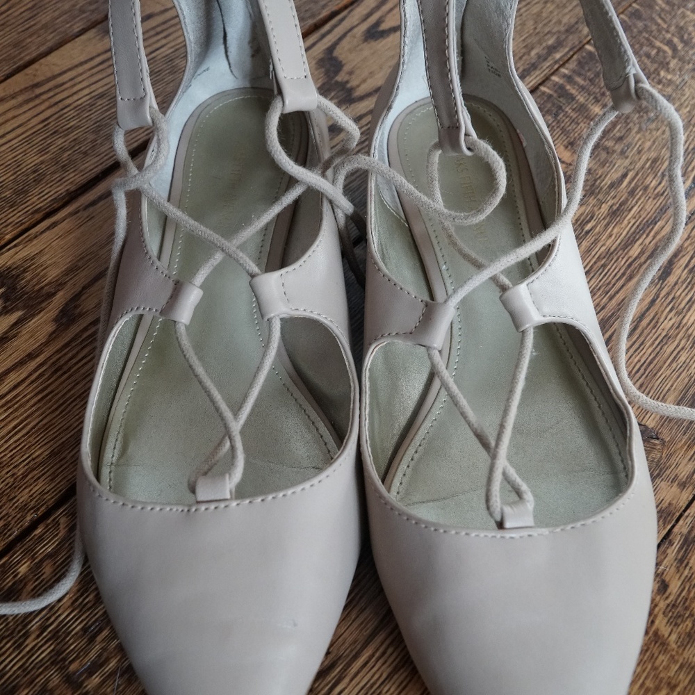 Saks Lace Up Nude Flats
